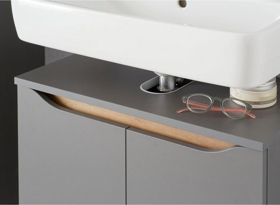 Saphir Wastafelonderkast Quickset onderkast 60 cm breed 2 deuren Wastafelonderkast met sifonuitsparing zonder wasbak greeploos - Foto 5