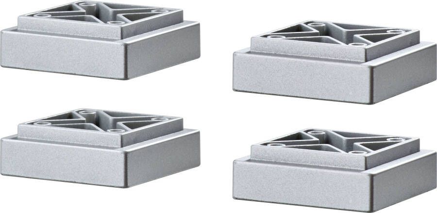 Saphir Voet Quickset pootstel set van 4 plintpoten mat zilverkleur 2 cm hoog Meubelpoten van kunststof 4 stuks badkamermeubelvoeten voeten voor meubels (4 stuks)