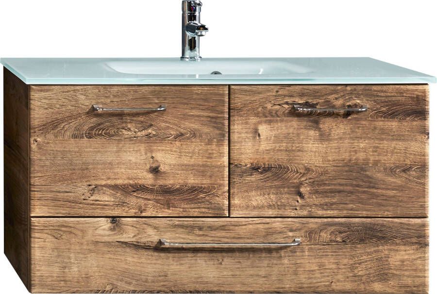 Saphir Wastafelonderkast Quickset glazen wastafel met onderkast 99 cm breed wastafel Grepen in glanzend chroom inclusief deurdemper 2 deuren 1 lade - Foto 2