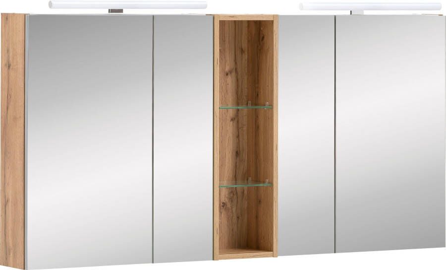 Schildmeyer Spiegelkast Duo Breedte 141 6 cm 4-deurs 2x ledverlichting schakelaar- stekkerdoos