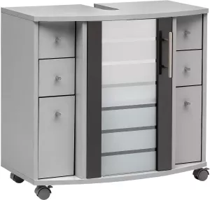 Schildmeyer Wastafelonderkast Nikosia Hoogte 63 cm met glasdeur 4 laden hoogwaardige MDF-fronten metalen grepen op wieltjes