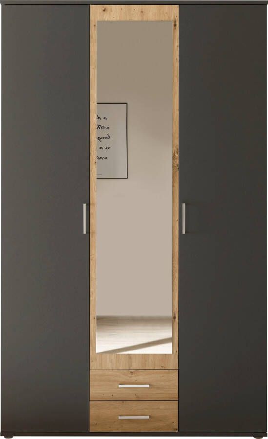 Woonexpress Kledingkast Beugen Grijs 120x196x54 cm (BxHxD) Draaideur Kast Compleet met planken en roede Met spiegel en lades Slaapkamer - Foto 11
