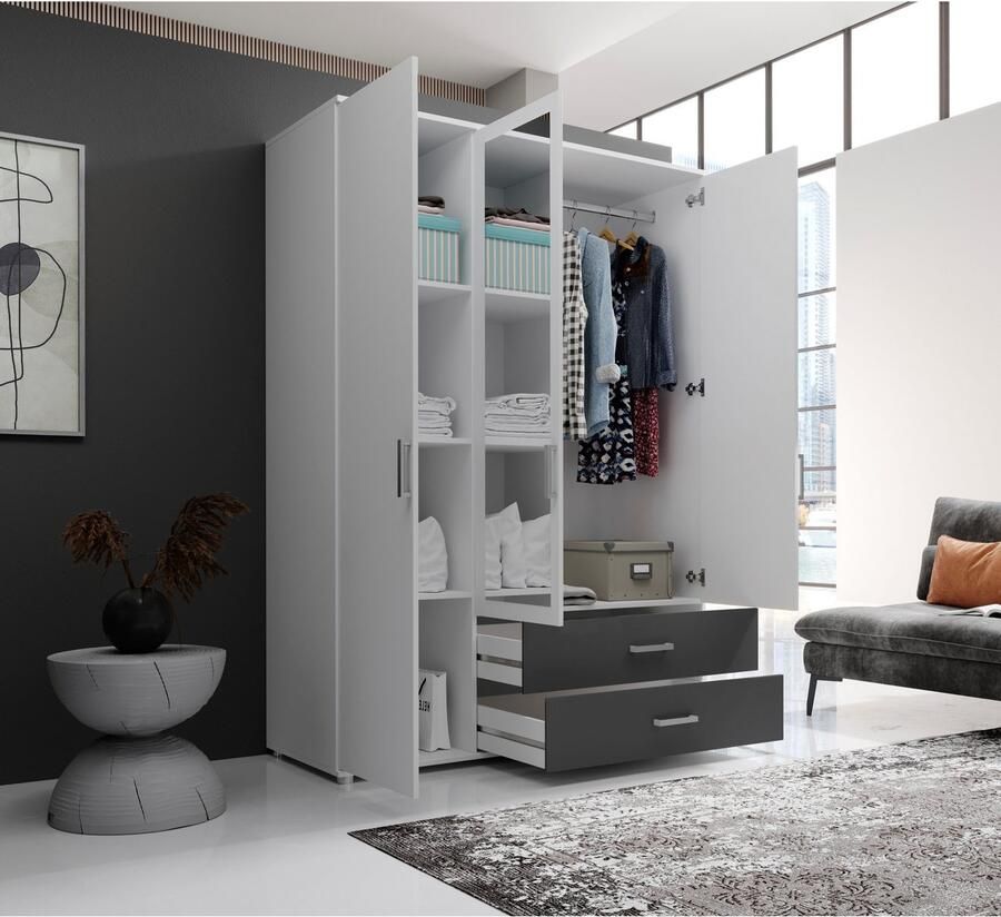 Schlafkontor Draaideurkast Ivar kledingkast met spiegel inclusief 2 spiegeldeuren en 2 kleuraccent lades