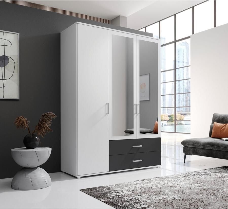 Schlafkontor Draaideurkast Ivar kledingkast met spiegel inclusief 2 spiegeldeuren en 2 kleuraccent lades - Foto 2