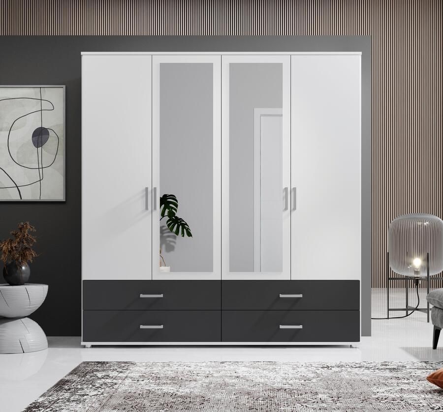 Schlafkontor Draaideurkast Ivar kledingkast met spiegel inclusief 2 spiegeldeuren en 2 kleuraccent lades - Foto 8