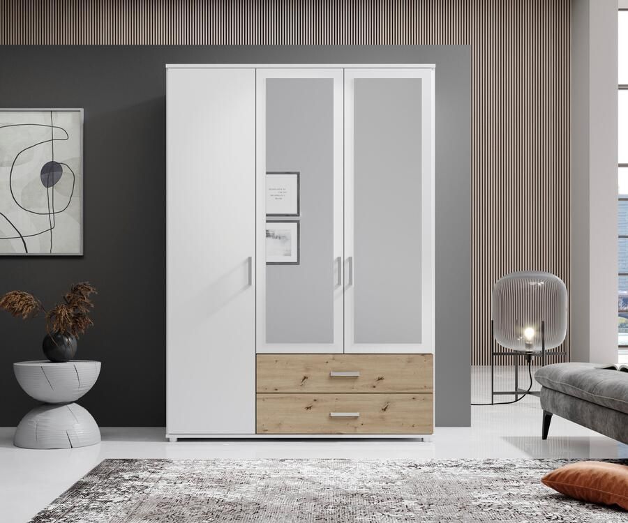 Schlafkontor Draaideurkast Ivar kledingkast met spiegel inclusief 2 spiegeldeuren en 2 kleuraccent lades - Foto 7