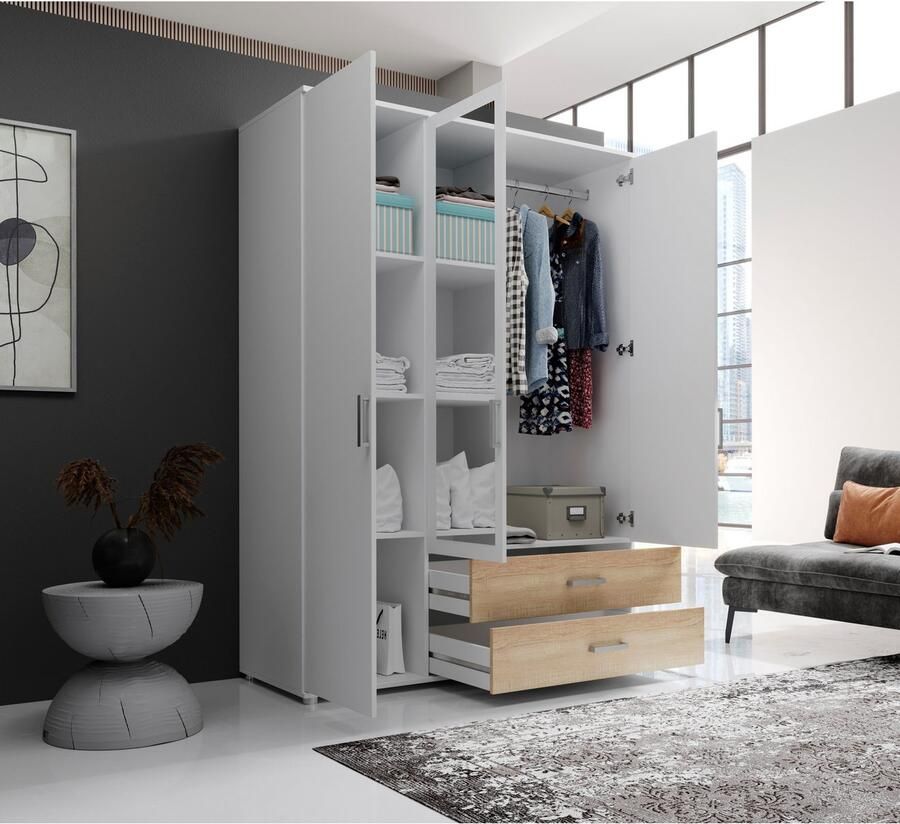 Schlafkontor Draaideurkast Ivar kledingkast met spiegel inclusief 2 spiegeldeuren en 2 kleuraccent lades
