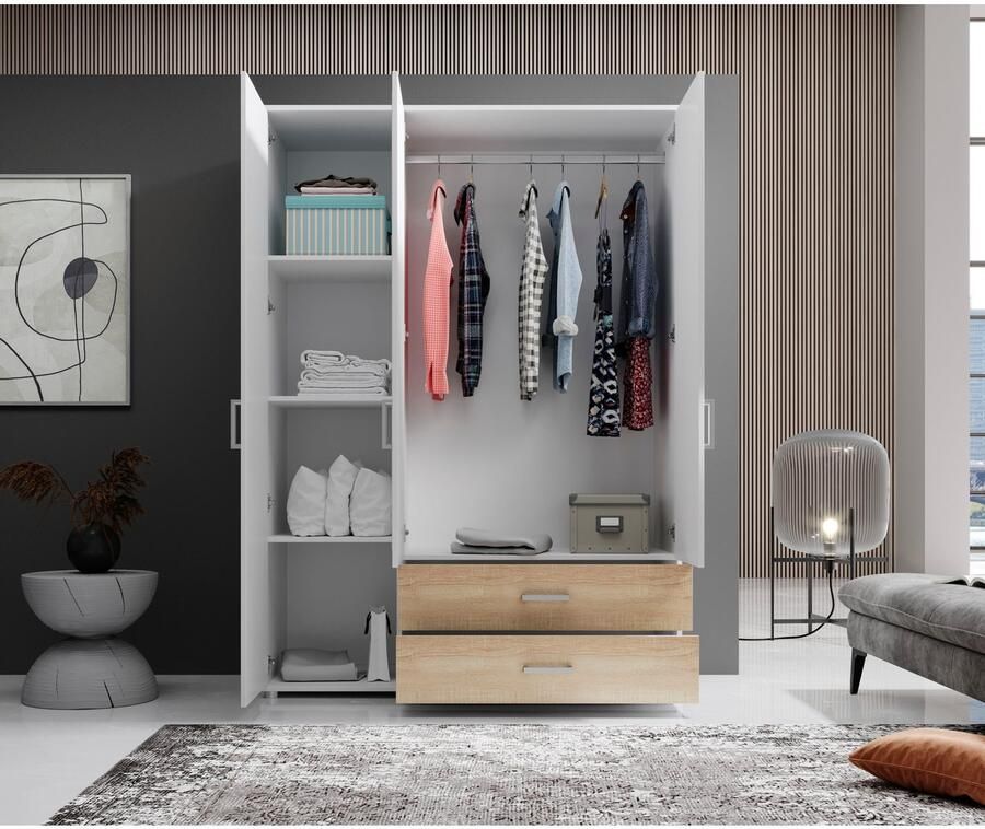 Schlafkontor Draaideurkast Ivar kledingkast met spiegel inclusief 2 spiegeldeuren en 2 kleuraccent lades - Foto 3