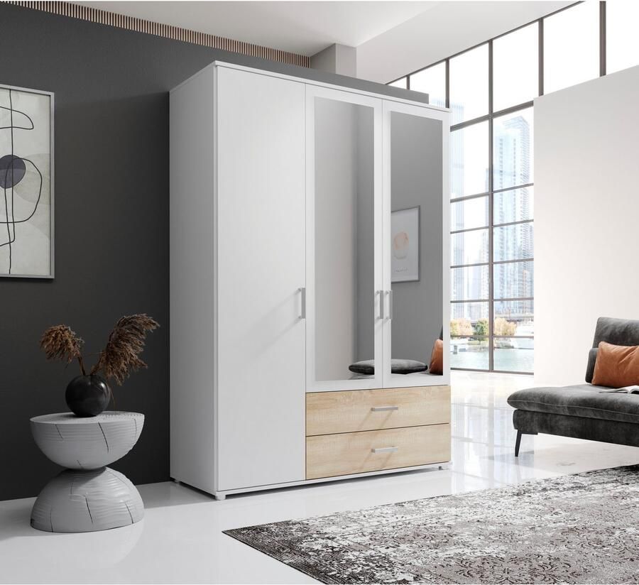 Schlafkontor Draaideurkast Ivar kledingkast met spiegel inclusief 2 spiegeldeuren en 2 kleuraccent lades - Foto 2