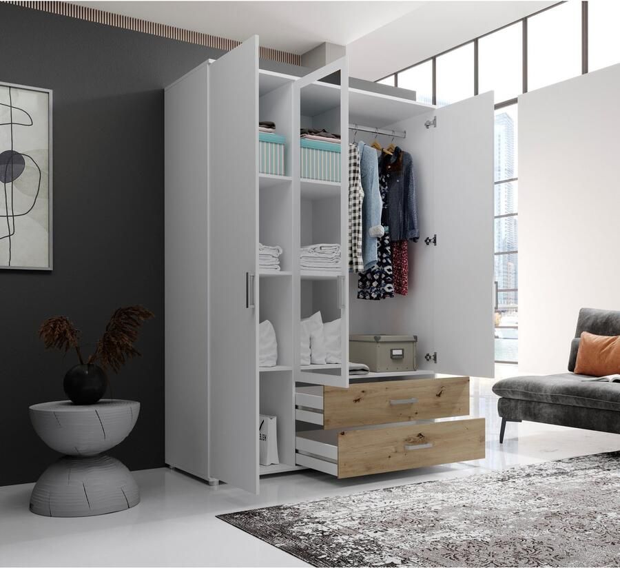 Schlafkontor Draaideurkast Ivar kledingkast met spiegel inclusief 2 spiegeldeuren en 2 kleuraccent lades