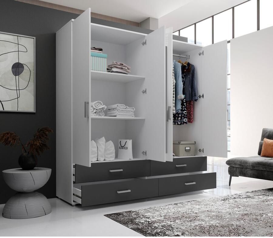 Schlafkontor Draaideurkast Ivar kledingkast met spiegel inclusief 2 spiegeldeuren en 2 kleuraccent lades - Foto 6