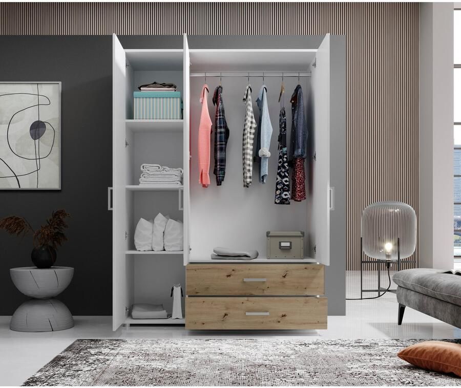 Schlafkontor Draaideurkast Ivar kledingkast met spiegel inclusief 2 spiegeldeuren en 2 kleuraccent lades - Foto 3