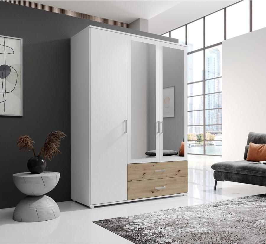 Schlafkontor Draaideurkast Ivar kledingkast met spiegel inclusief 2 spiegeldeuren en 2 kleuraccent lades - Foto 2