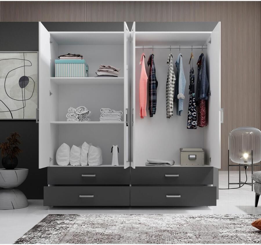 Schlafkontor Draaideurkast Ivar kledingkast met spiegel inclusief 2 spiegeldeuren en 4 kleuraccent lades - Foto 4