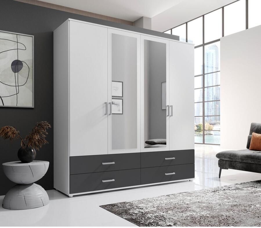 Schlafkontor Draaideurkast Ivar kledingkast met spiegel inclusief 2 spiegeldeuren en 2 kleuraccent lades - Foto 7