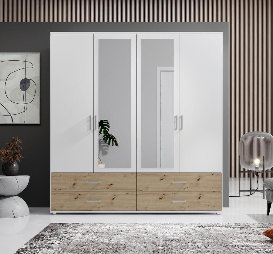 Schlafkontor Draaideurkast Ivar kledingkast met spiegel inclusief 2 spiegeldeuren en 2 kleuraccent lades - Foto 8