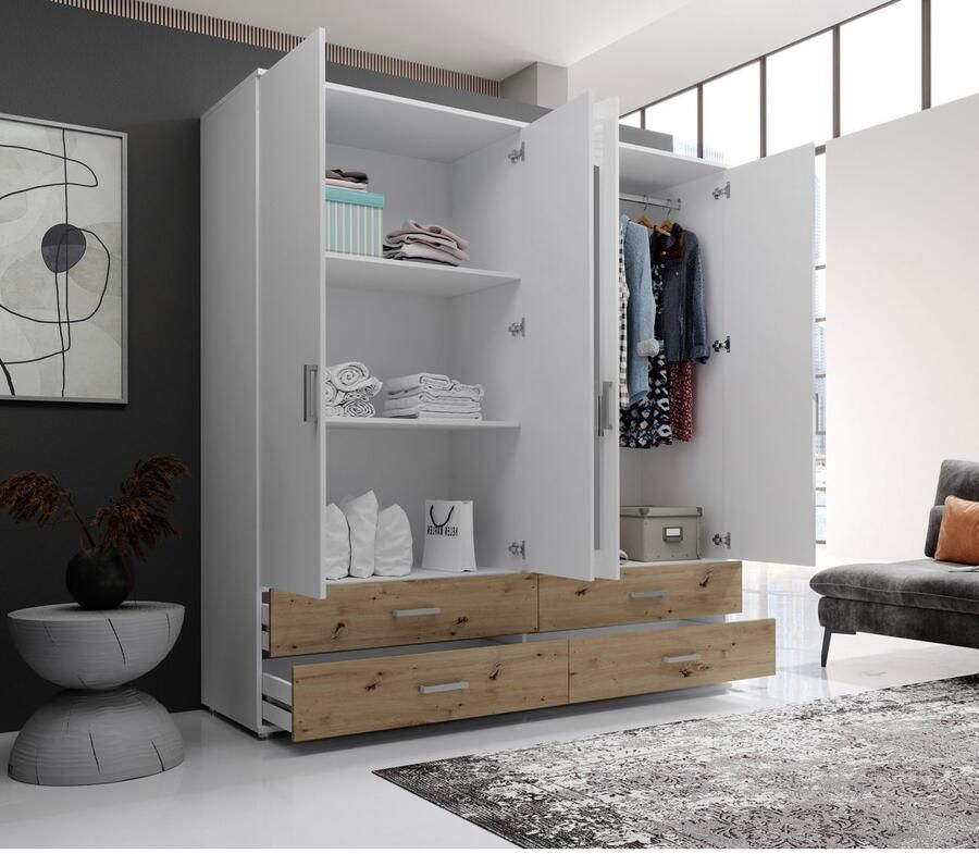 Schlafkontor Draaideurkast Ivar kledingkast met spiegel inclusief 2 spiegeldeuren en 2 kleuraccent lades - Foto 6