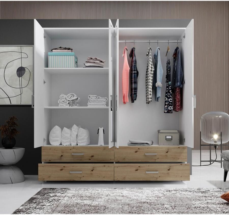 Schlafkontor Draaideurkast Ivar kledingkast met spiegel inclusief 2 spiegeldeuren en 2 kleuraccent lades - Foto 4