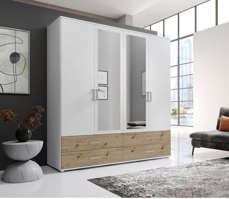 Schlafkontor Draaideurkast Ivar kledingkast met spiegel inclusief 2 spiegeldeuren en 2 kleuraccent lades - Foto 7