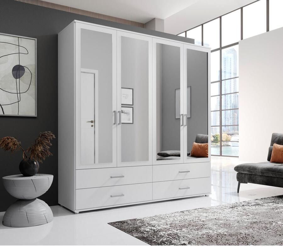 Schlafkontor Draaideurkast Ivar kledingkast met spiegel inclusief 2 spiegeldeuren en 4 kleuraccent lades - Foto 5