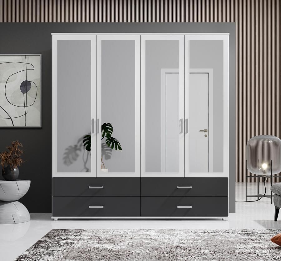 Schlafkontor Draaideurkast Ivar kledingkast met spiegel inclusief 2 spiegeldeuren en 4 kleuraccent lades - Foto 8