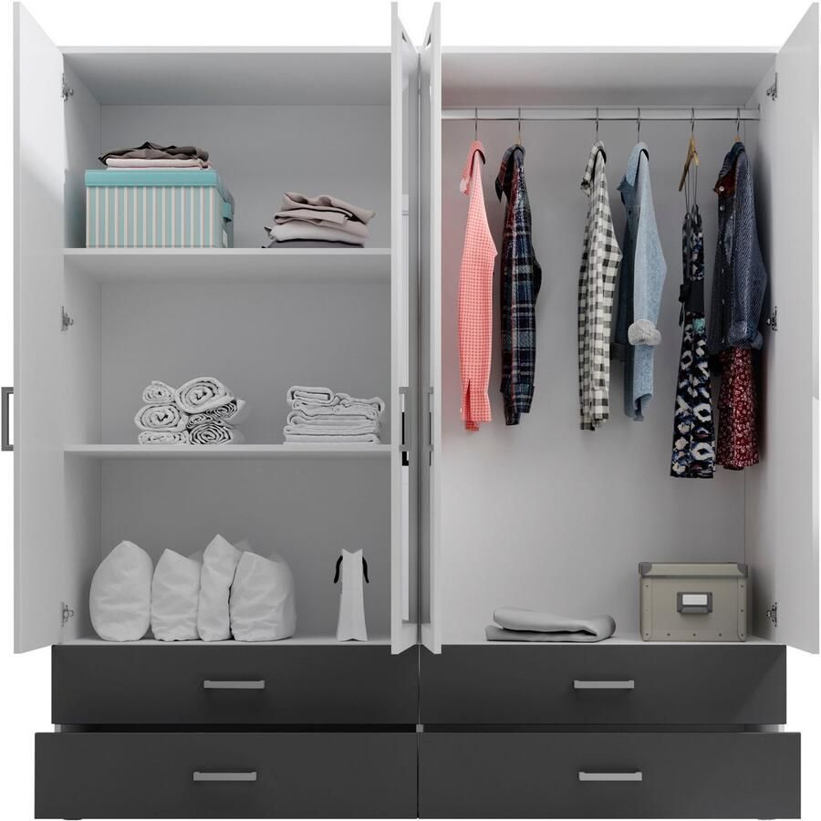 Schlafkontor Draaideurkast Ivar kledingkast met spiegel inclusief 2 spiegeldeuren en 4 kleuraccent lades