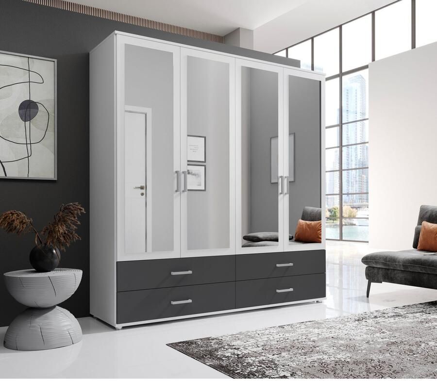 Schlafkontor Draaideurkast Ivar kledingkast met spiegel inclusief 2 spiegeldeuren en 4 kleuraccent lades - Foto 6