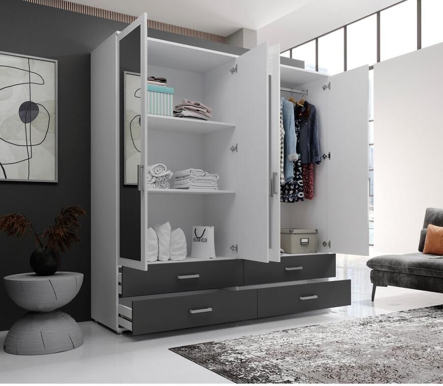 Schlafkontor Draaideurkast Ivar kledingkast met spiegel inclusief 2 spiegeldeuren en 4 kleuraccent lades - Foto 7