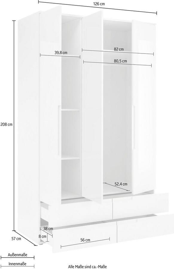 Schlafkontor Draaideurkast Spice met hoogglansfront - Foto 8