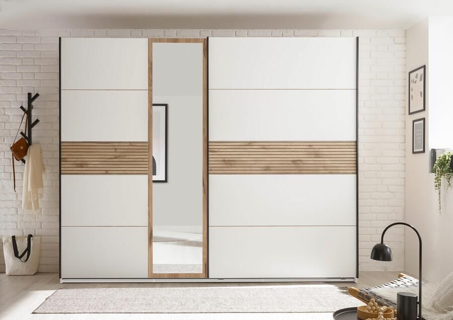 Schlafkontor Kledingkast Leo zweefdeurkast schuifdeurkast met spiegel Accent in Viking Oak lichte ribbelstructuur en spiegel - Foto 17