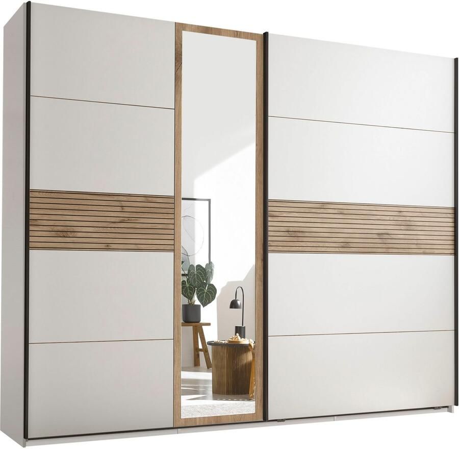 Schlafkontor Kledingkast Leo zweefdeurkast schuifdeurkast met spiegel Accent in Viking Oak lichte ribbelstructuur en spiegel - Foto 2