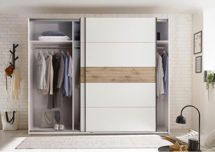 Schlafkontor Kledingkast Leo zweefdeurkast schuifdeurkast met spiegel Accent in Viking Oak lichte ribbelstructuur en spiegel - Foto 9