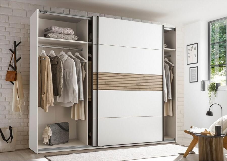 Schlafkontor Kledingkast Leo zweefdeurkast schuifdeurkast met spiegel Accent in Viking Oak lichte ribbelstructuur en spiegel - Foto 12