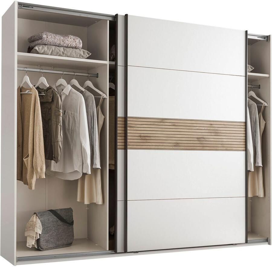 Schlafkontor Kledingkast Leo zweefdeurkast schuifdeurkast met spiegel Accent in Viking Oak lichte ribbelstructuur en spiegel