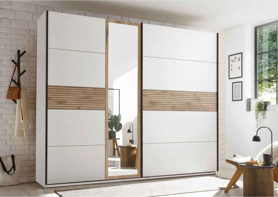 Schlafkontor Kledingkast Leo zweefdeurkast schuifdeurkast met spiegel Accent in Viking Oak lichte ribbelstructuur en spiegel - Foto 14