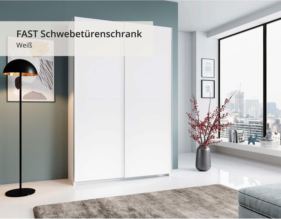 Schlafkontor Schuifdeurkast Heimo Fast kast kledingkast garderobe OTTO´s CHOICE weinig diepte uitschuifbare kledingstang garderobekast 6 planken - Foto 5