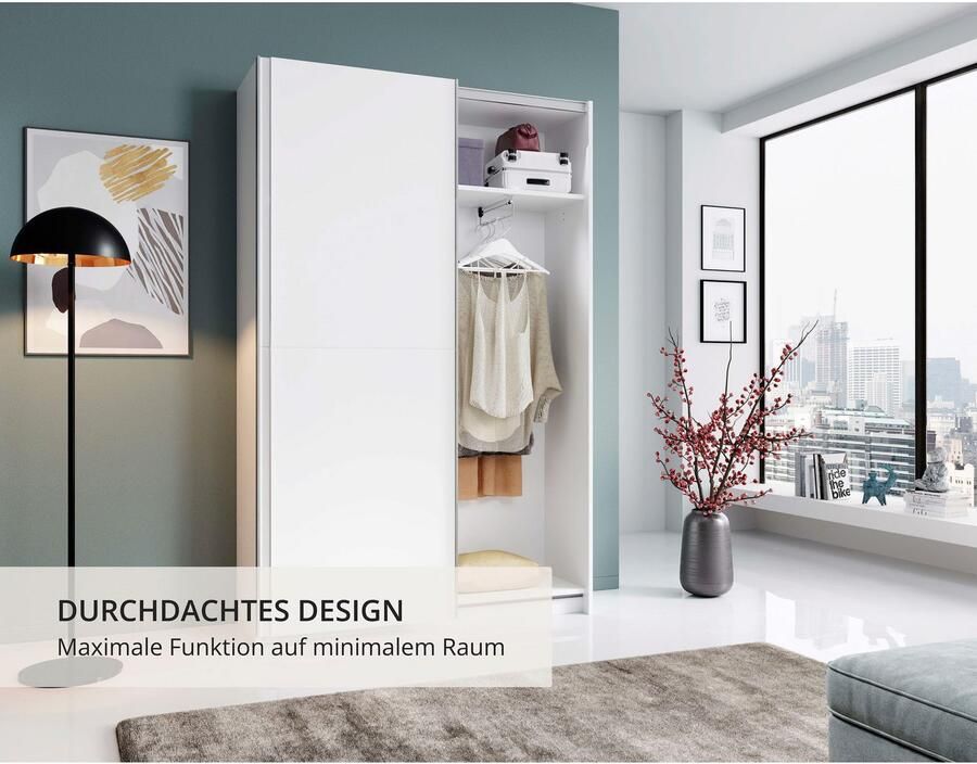 Schlafkontor Schuifdeurkast Heimo Fast kast kledingkast garderobe OTTO´s CHOICE weinig diepte uitschuifbare kledingstang garderobekast 6 planken - Foto 4