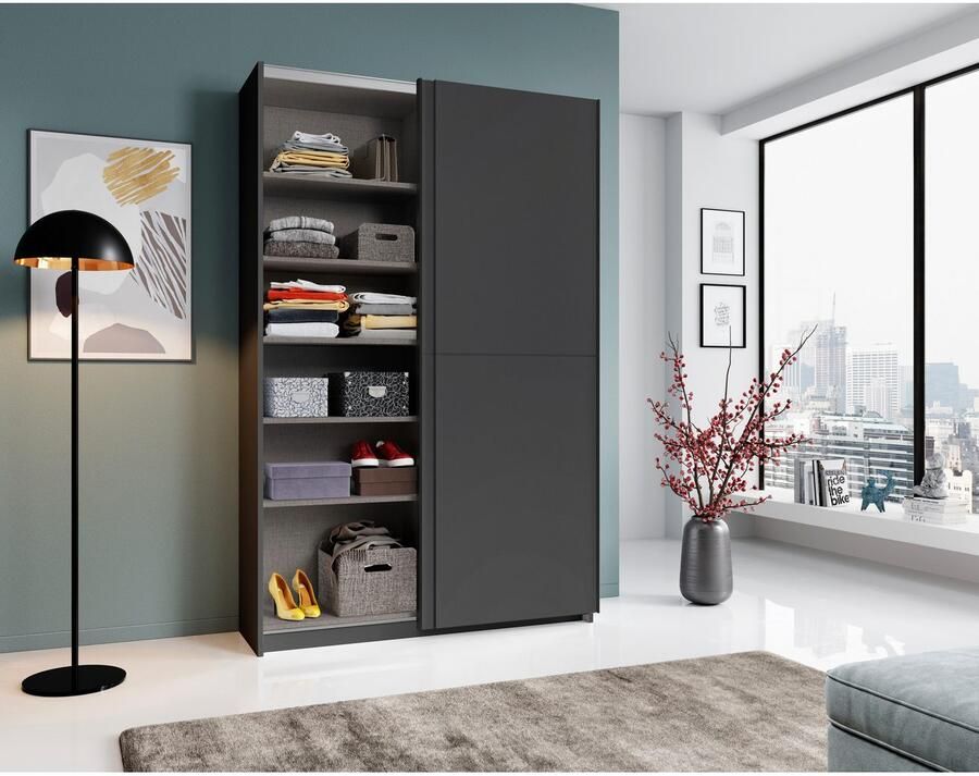 Schlafkontor Schuifdeurkast Heimo Fast kast kledingkast garderobe OTTO´s CHOICE weinig diepte uitschuifbare kledingstang garderobekast 6 planken - Foto 4