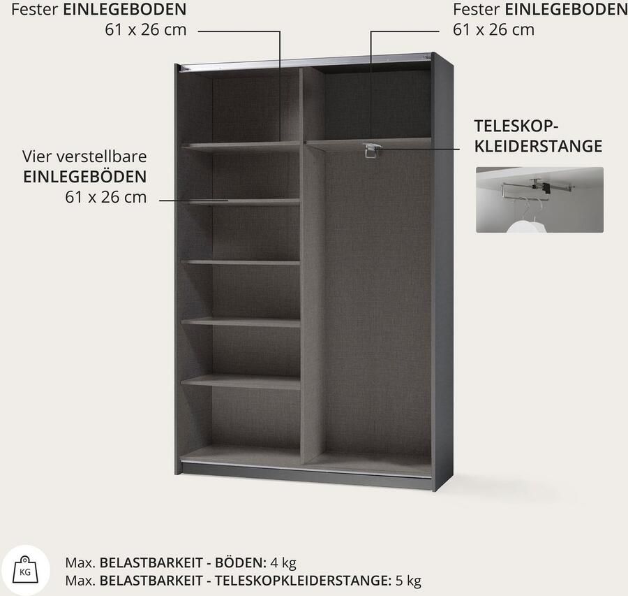 Schlafkontor Schuifdeurkast Heimo Fast kast kledingkast garderobe OTTO´s CHOICE weinig diepte uitschuifbare kledingstang garderobekast 6 planken - Foto 2