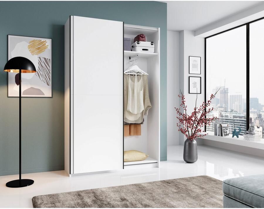 Schlafkontor Schuifdeurkast Heimo Fast kast kledingkast garderobe OTTO´s CHOICE weinig diepte uitschuifbare kledingstang garderobekast 6 planken - Foto 4