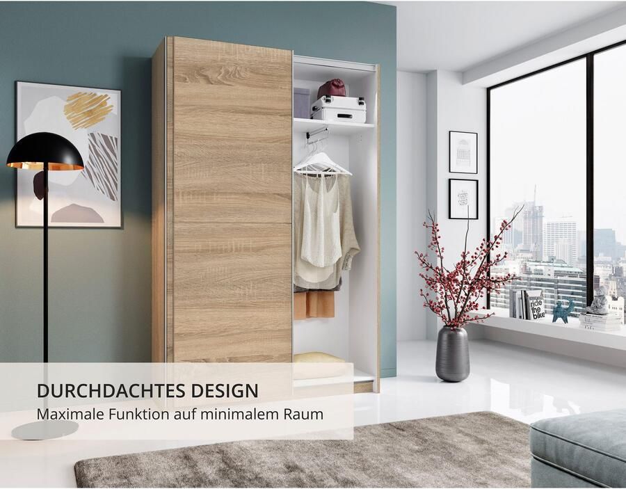 Schlafkontor Schuifdeurkast Heimo Fast kast kledingkast garderobe OTTO´s CHOICE weinig diepte uitschuifbare kledingstang garderobekast 6 planken - Foto 5