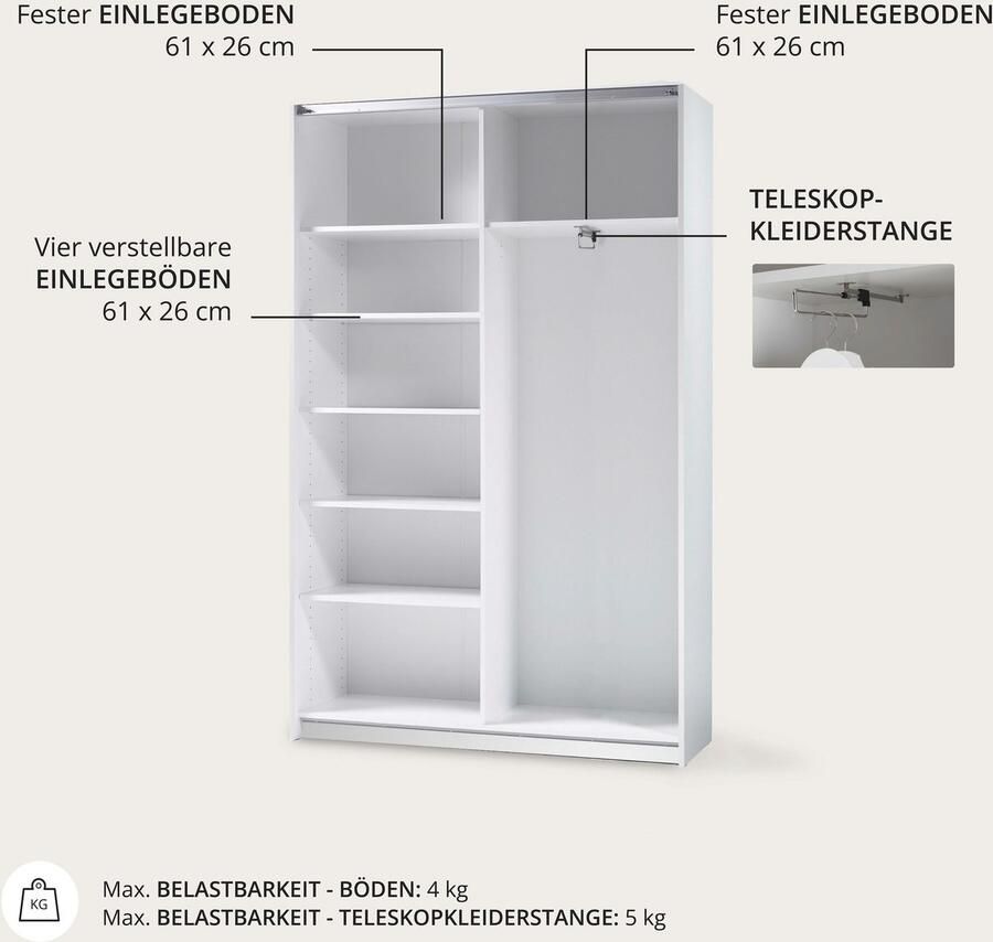 Schlafkontor Schuifdeurkast Heimo Fast kast kledingkast garderobe OTTO´s CHOICE weinig diepte uitschuifbare kledingstang garderobekast 6 planken - Foto 2