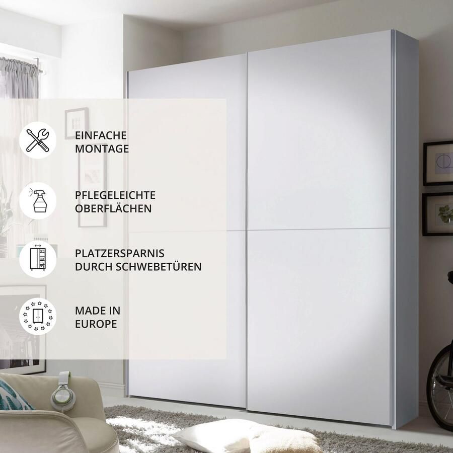 Emob Kledingkast Tiempo 170x59x195cm met twee deuren wit Slaapkamerkasten Wit Spaanplaat Slaapkamerkasten Op voorraad - Foto 2