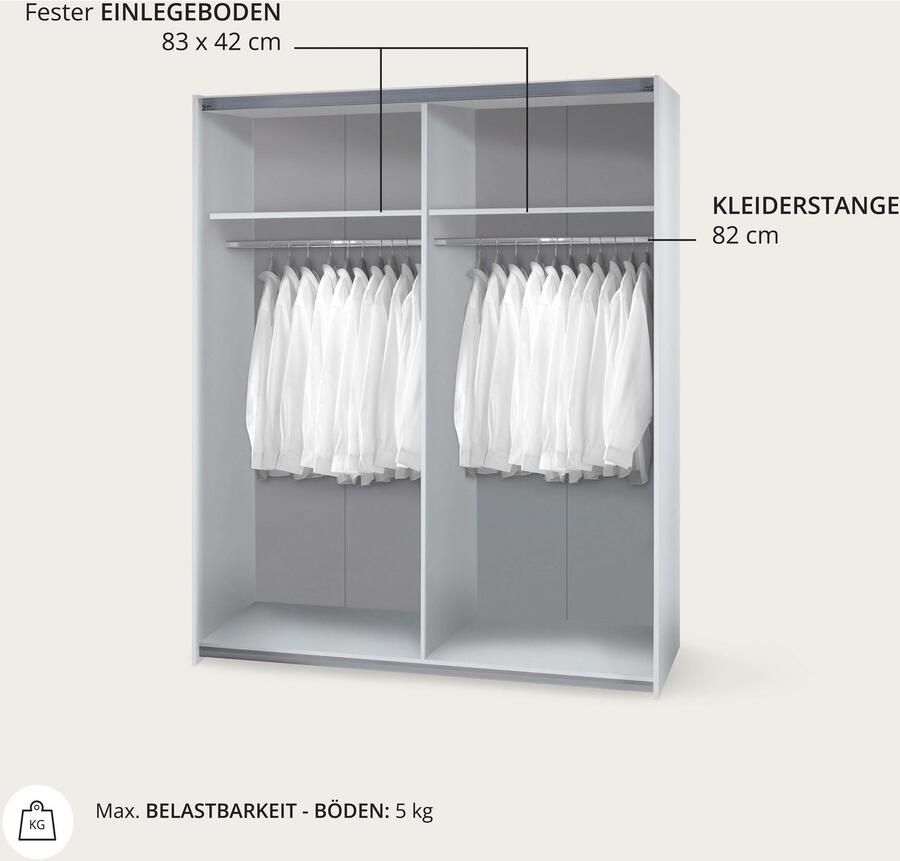 Emob Kledingkast Tiempo 170x59x195cm met twee deuren wit Slaapkamerkasten Wit Spaanplaat Slaapkamerkasten Op voorraad - Foto 4