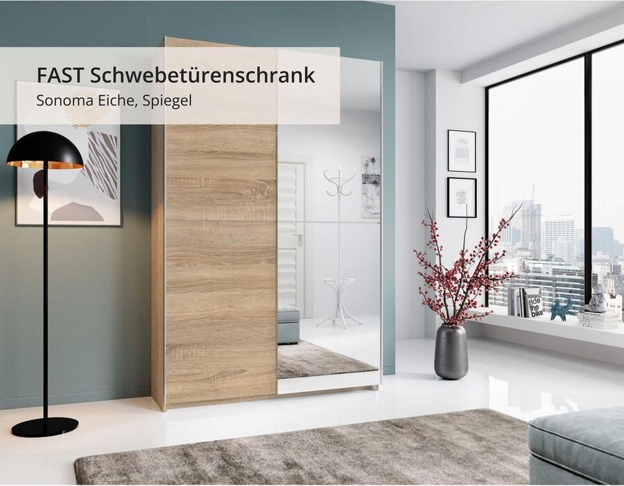 Schlafkontor Zweefdeurkast Heimo Fast Kast Kledingkast Garderobe weinig diepte uitschuifbare kledingstang garderobekast 6 planken - Foto 5