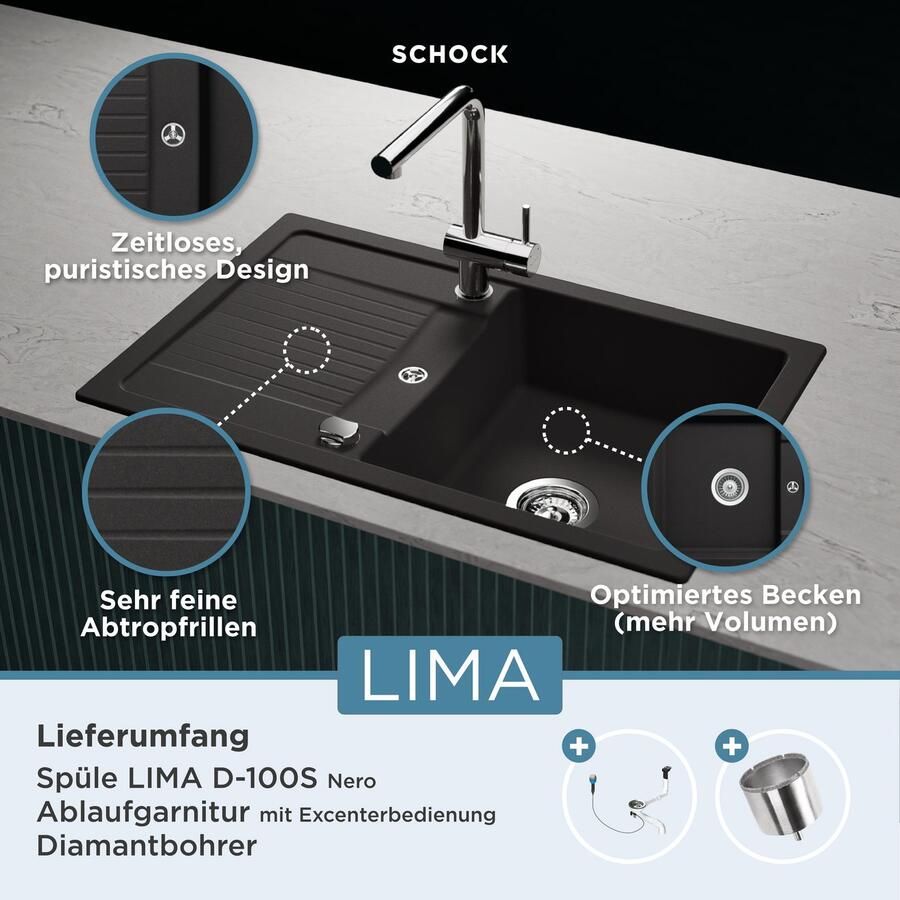 Schock Granieten spoelbak Lima D-100S 78 50 cm opzetgootsteen - Foto 2