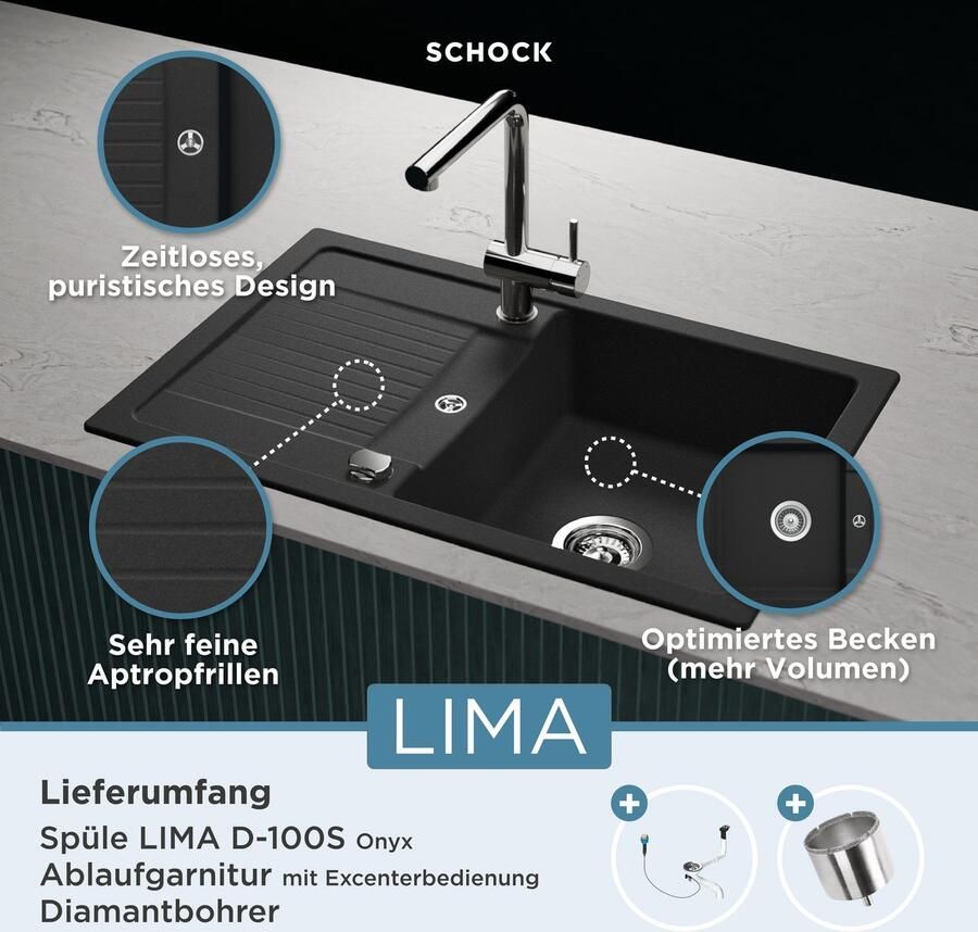 Schock Granieten spoelbak Lima D-100S 78 50 cm opzetgootsteen - Foto 5