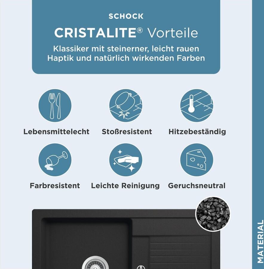 Schock Granieten spoelbak Lima D-100S 78 50 cm opzetgootsteen