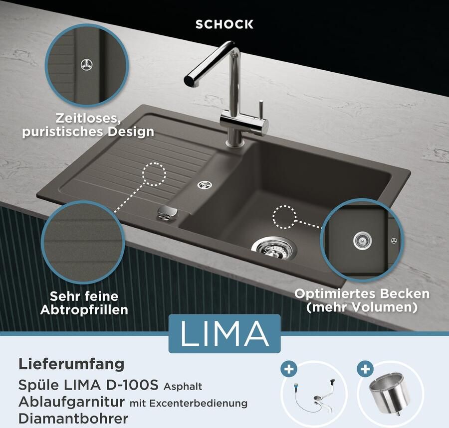 Schock Granieten spoelbak Lima D-100S 78 50 cm opzetgootsteen - Foto 6