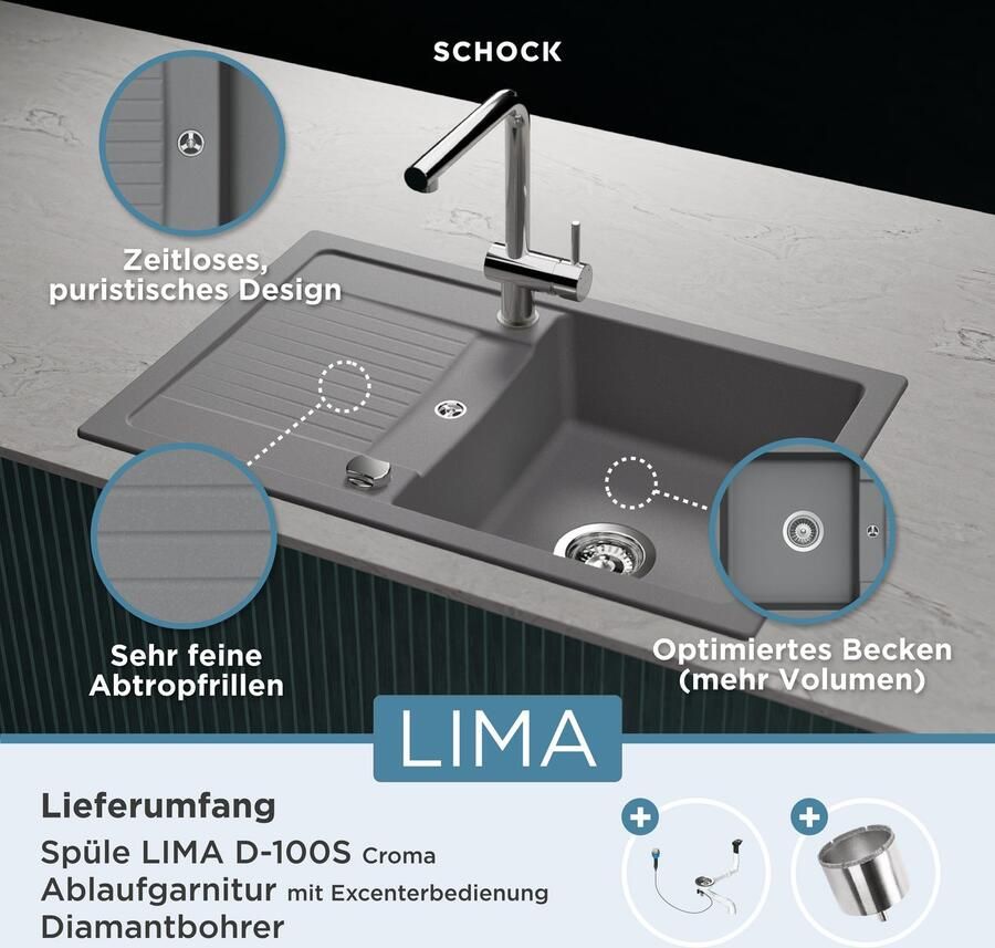 Schock Granieten spoelbak Lima D-100S 78 50 cm opzetgootsteen - Foto 6